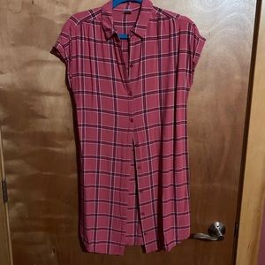Red Plaid Button Up Dress